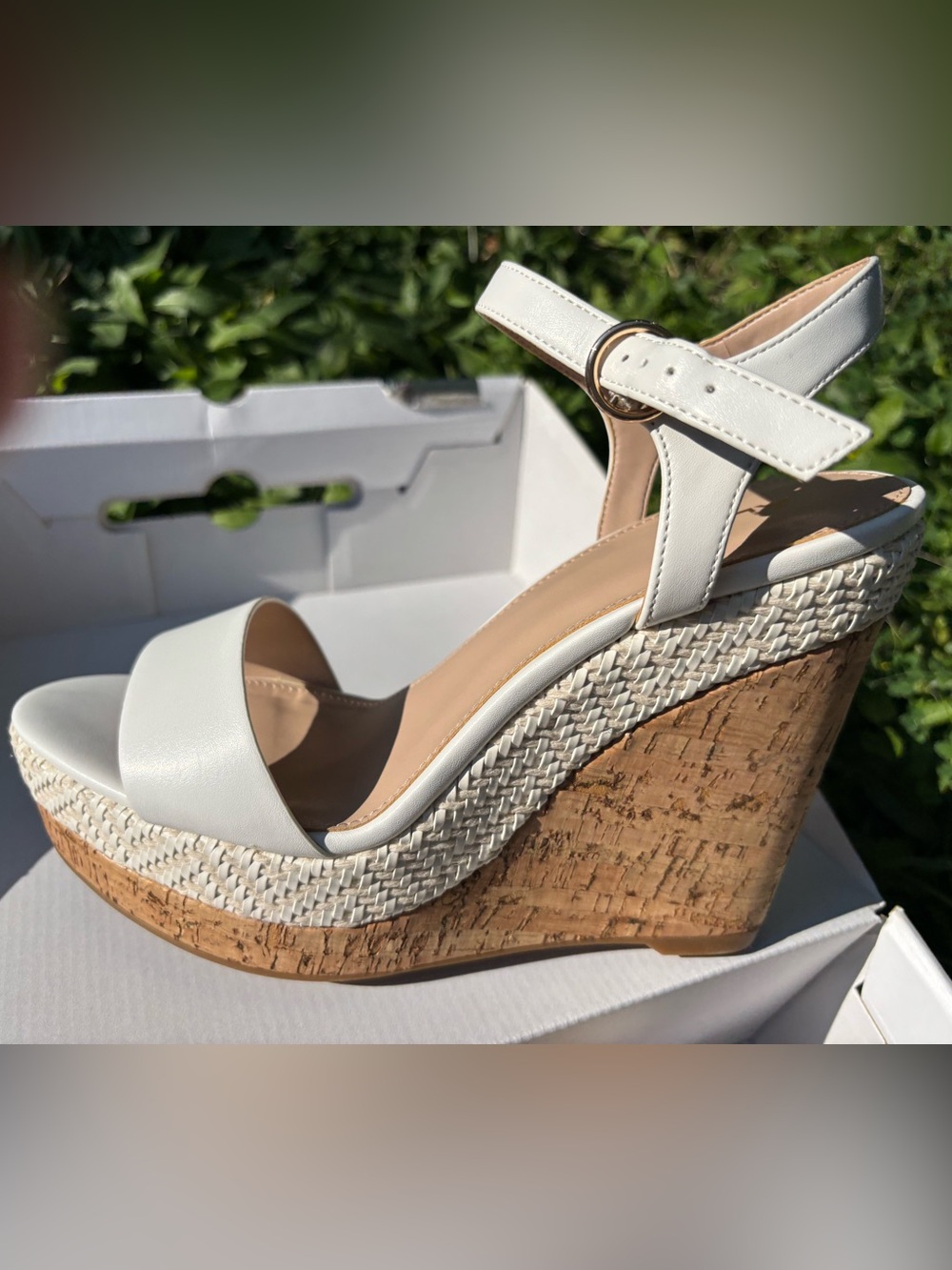 Aldo White Cork Espadrille Wedge Sandals